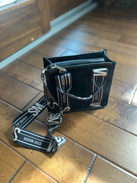 Steve Madden Handbags - Steve Madden Black Logo-Striped crossbody